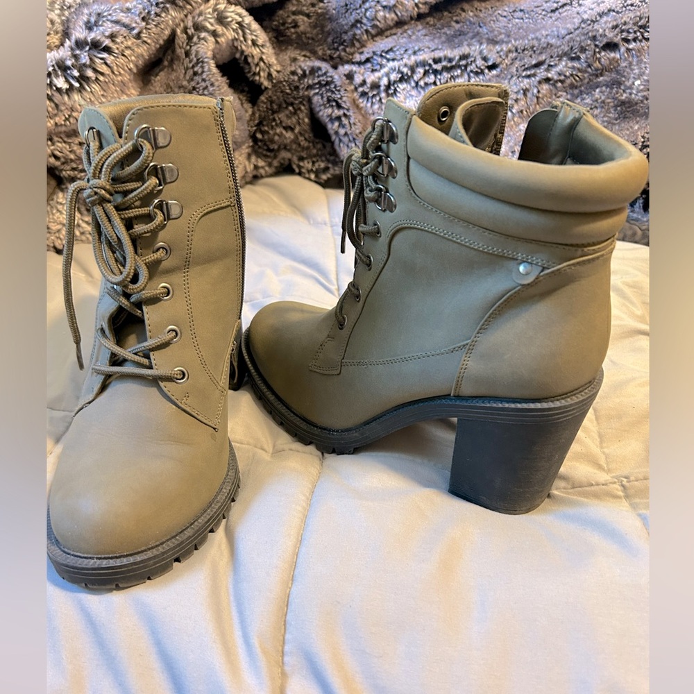 Torrid olive green heeled boots
